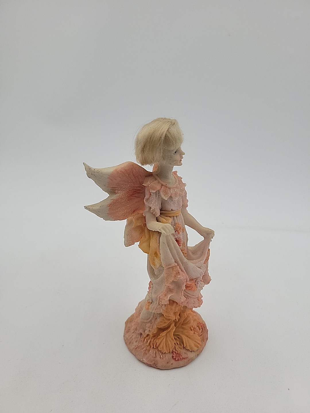 Vintage Fairy Figurine with Floral Dress, Blonde Hair 6 inches Tall