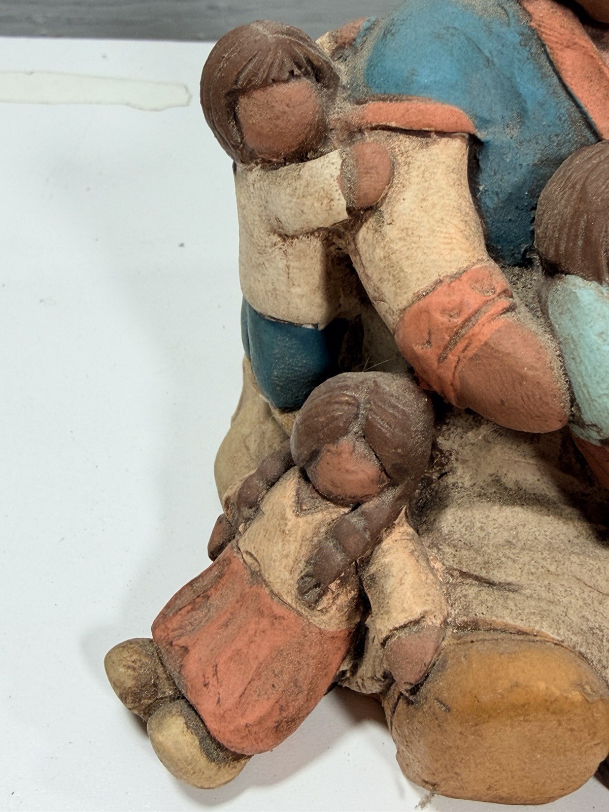 Vintage Singing Woman With 5 Kids Folk Art Figurine Pottery Hand Painted