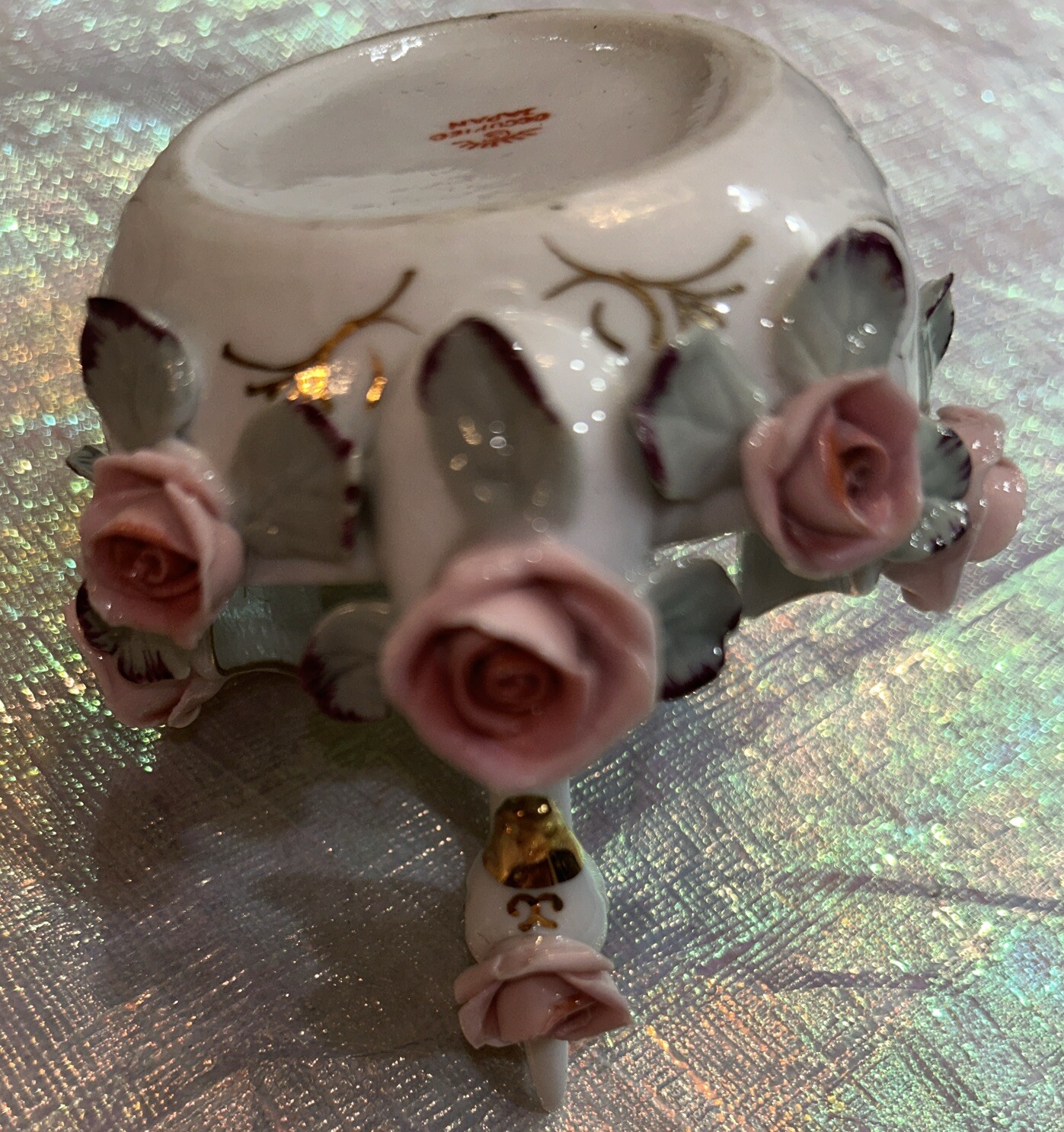 Vintage Occupied Japan Swan Trinket Dish with Flowers