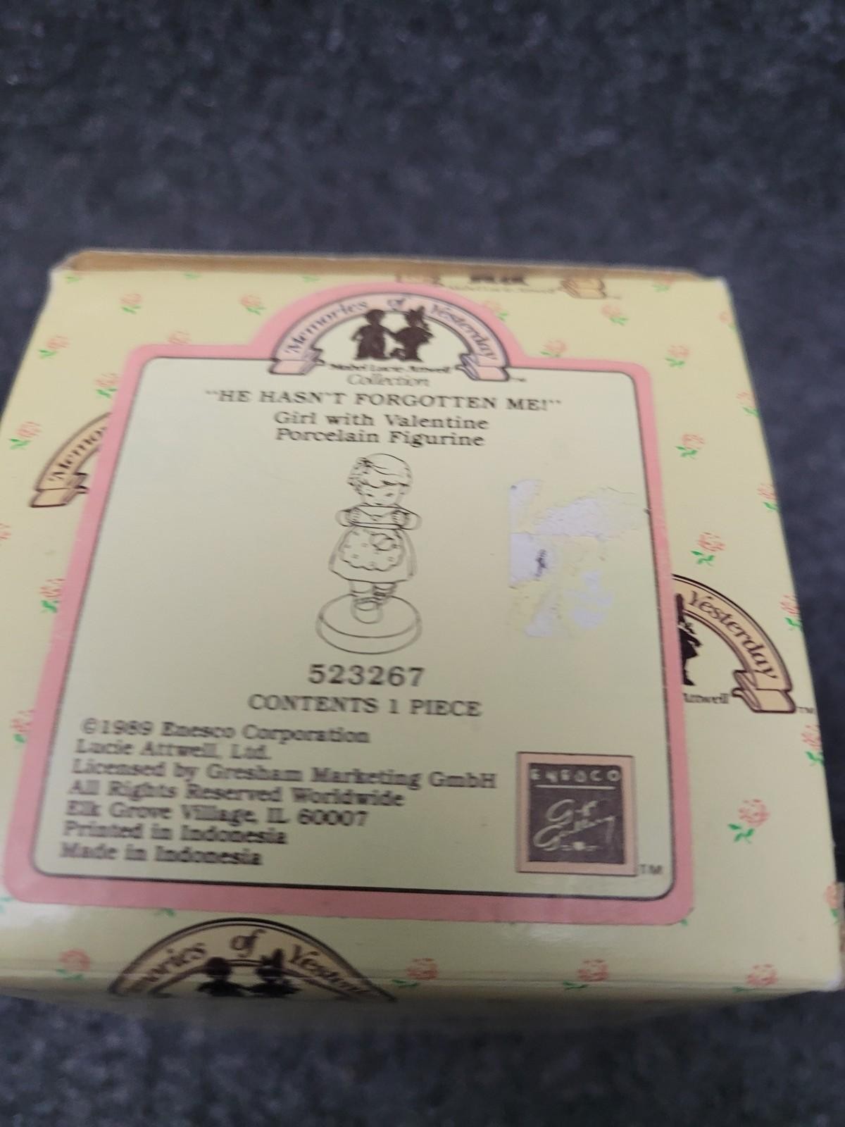 Vintage Memories of Yesterday Figurine He Hasn’t Forgotten Me Valentine Boxed 19