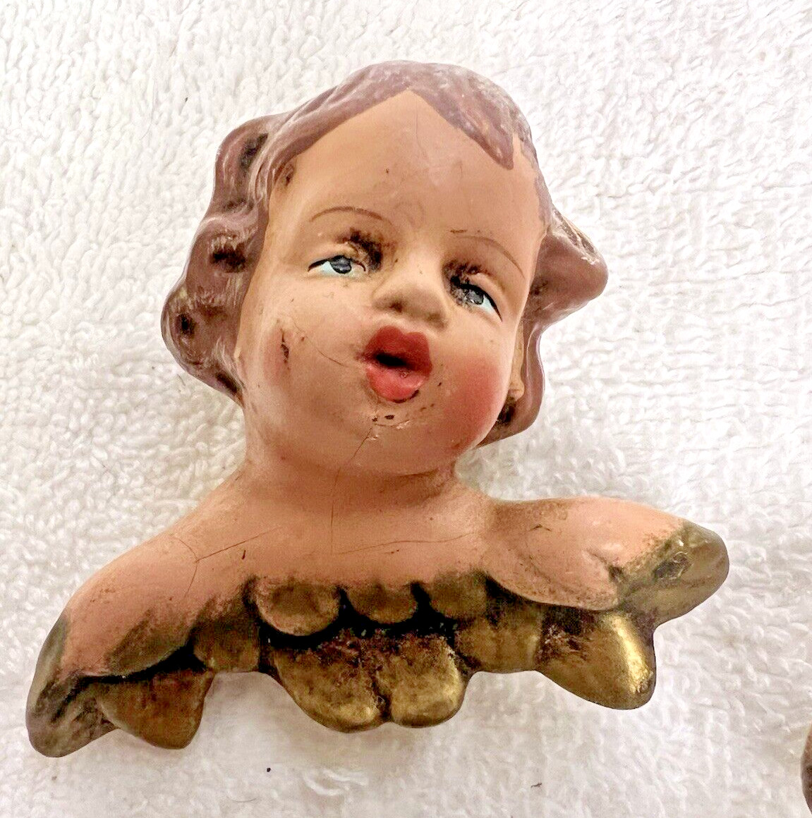 2 West Germany Angel Cherub Hand Painted Bust Blue Eye’s Ornament 2 3/4″