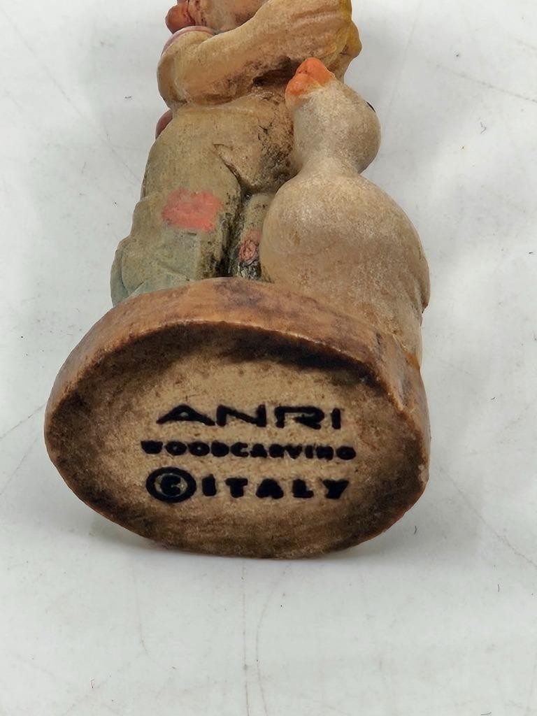 Vtg Lot 4 Anri Sarah Kay Carved Wood Mini Figurines Italy 1.75″ Boy Girl Animals