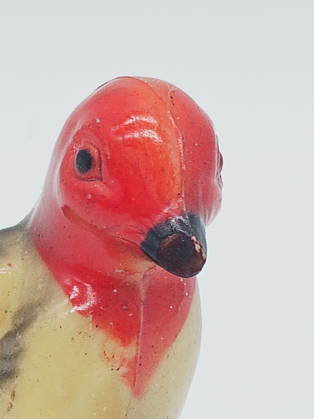 Vintage Red Headed Woodpecker Figurine Hard Plastic 2.5 inch Mid Century Bird