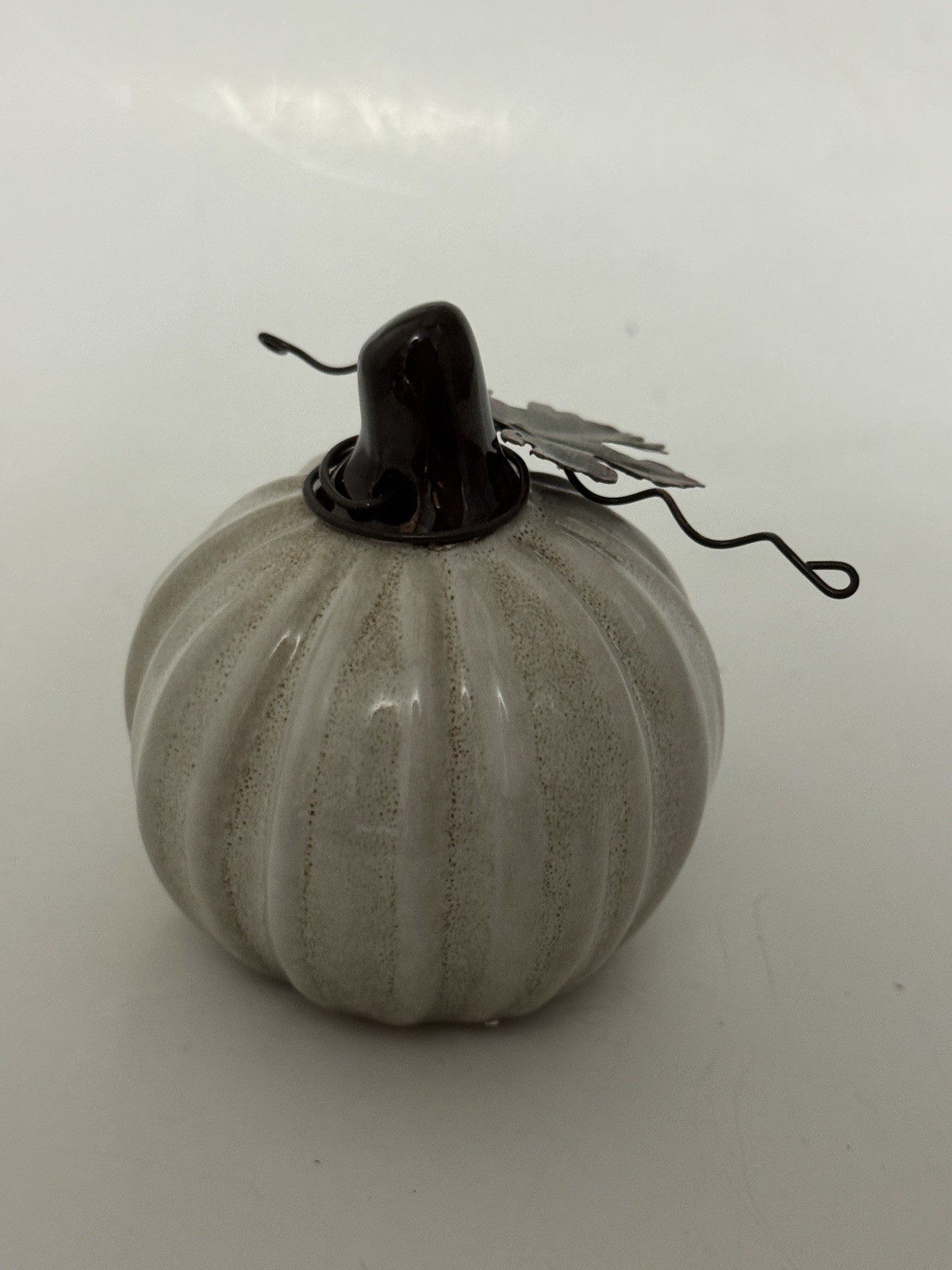 STOP off white CERAMIC PUMPKIN FIGURINE Ganz