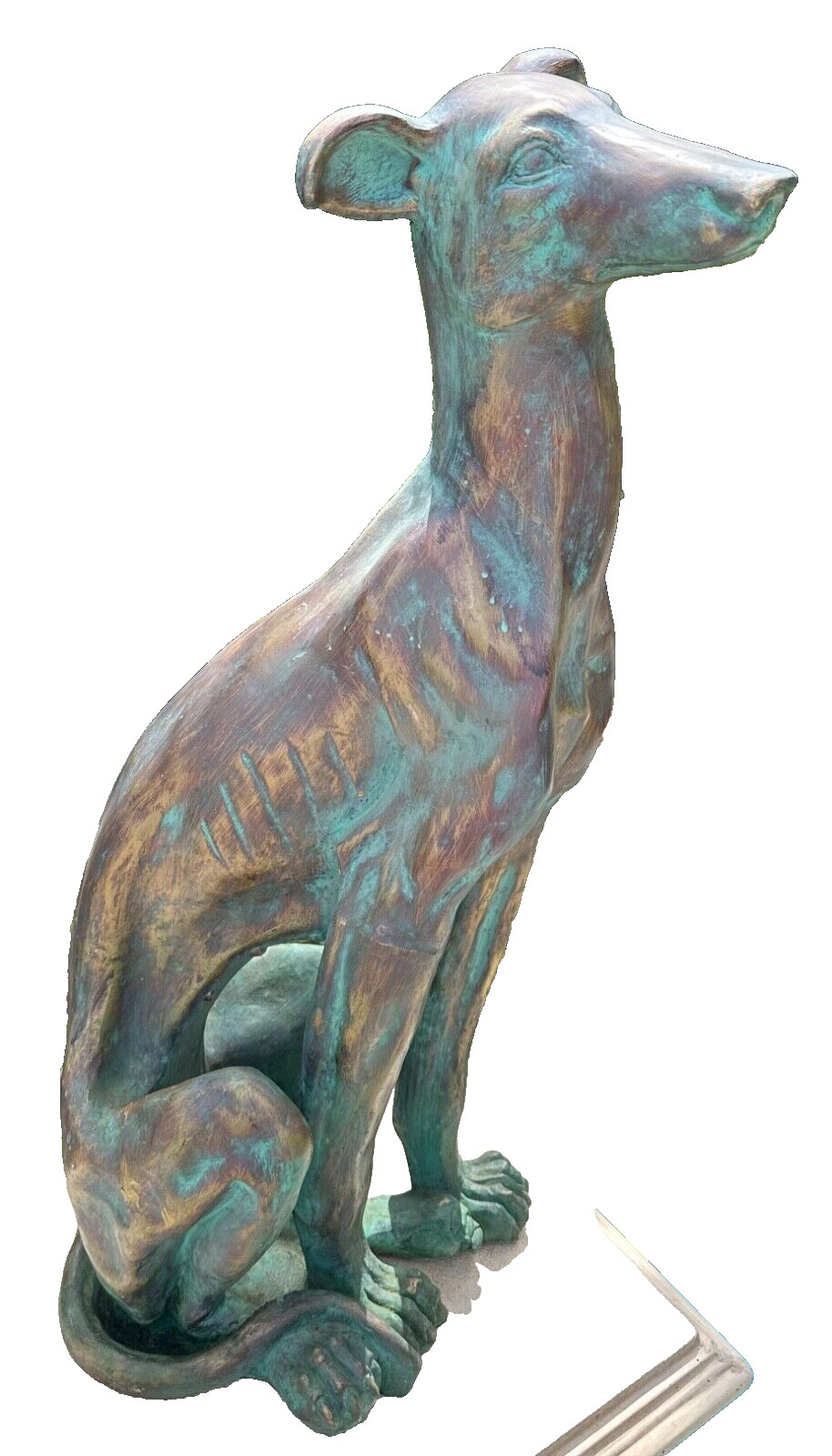 Vintage Italian Life Size Carved Wood Gold Verdigris Greyhound Baroque Sculpture