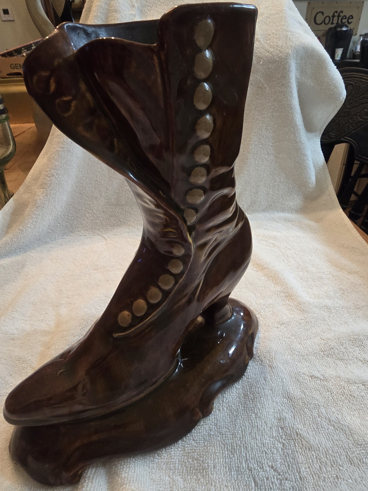VTG Art Nevaeu Victorian Style Ceramic Boot Figurine Brown Glazed Collectible