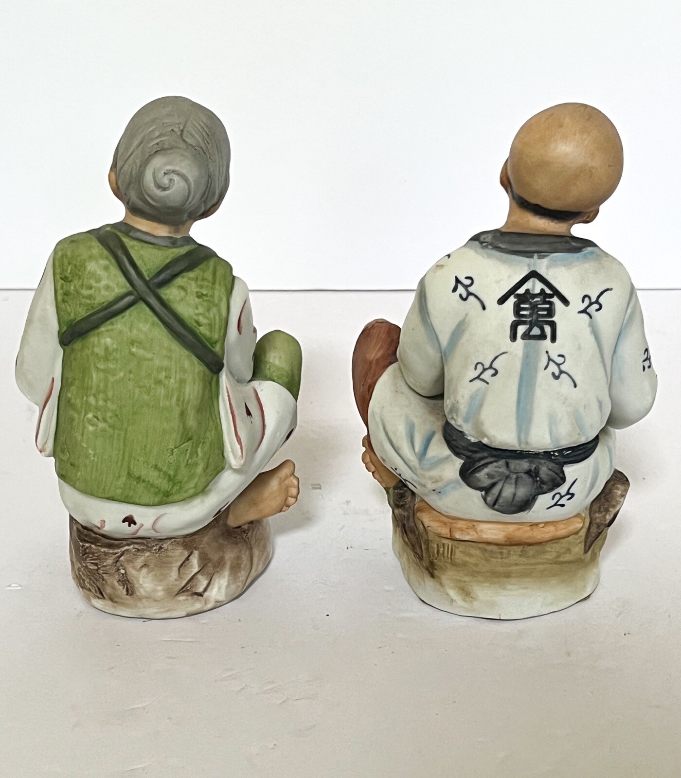 2 Vintage 1970s HOMCO 1431 Bisque Porcelain Oriental Asian Man Woman Figurines