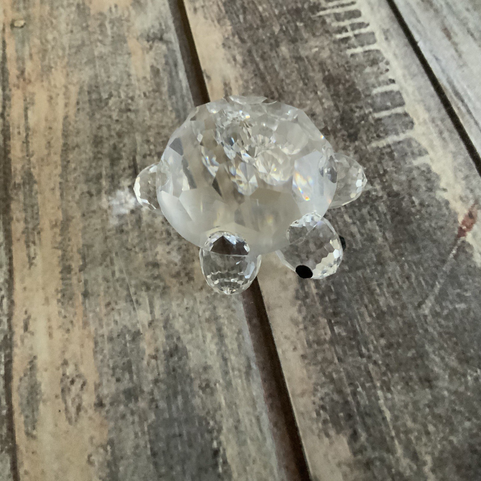 Faceted clear crystal black rhinestone eye turtle figurine