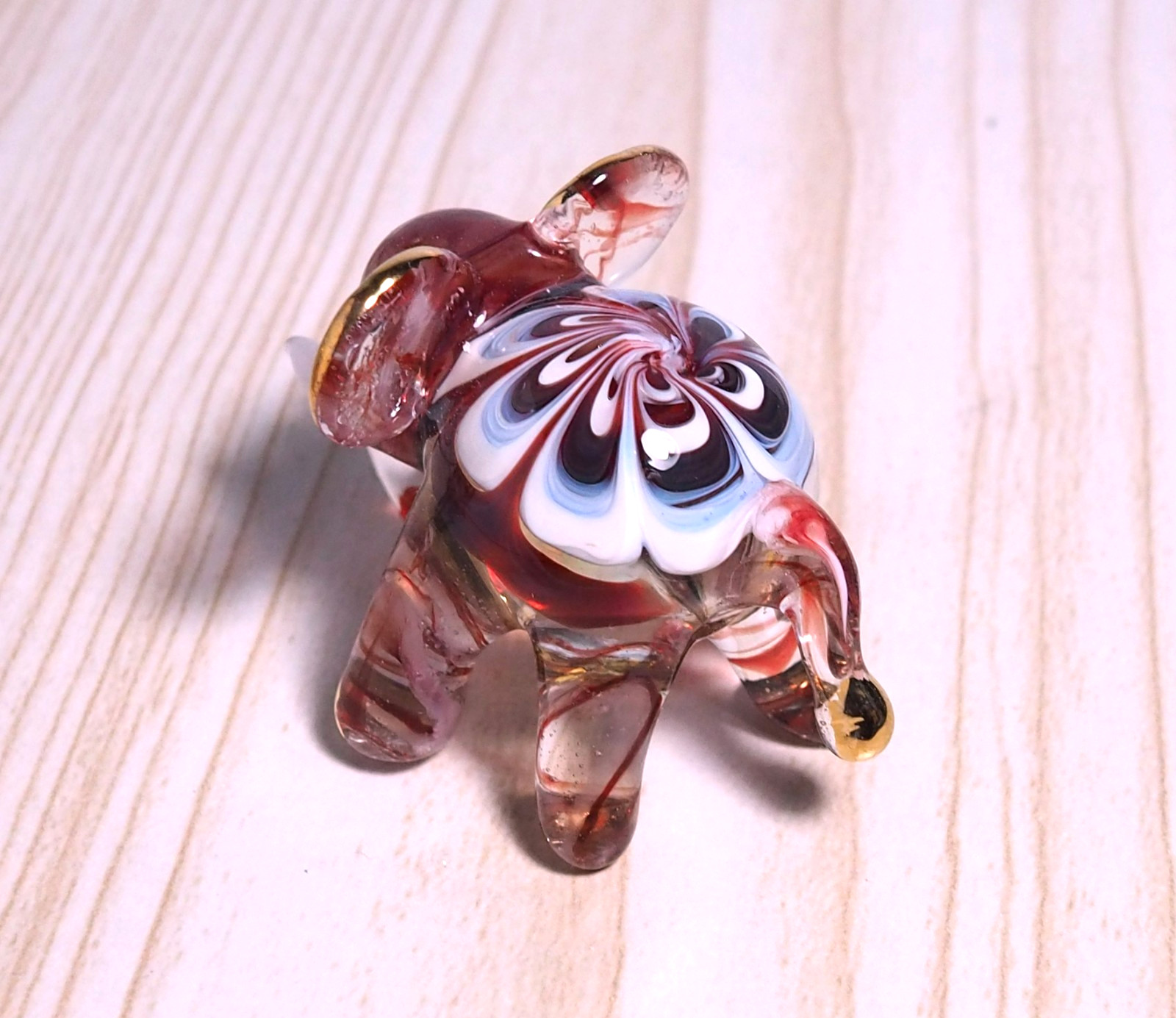 Pair of Elephant figurine hand blown Art Glass 2.25″ gold trim decor – GIFT