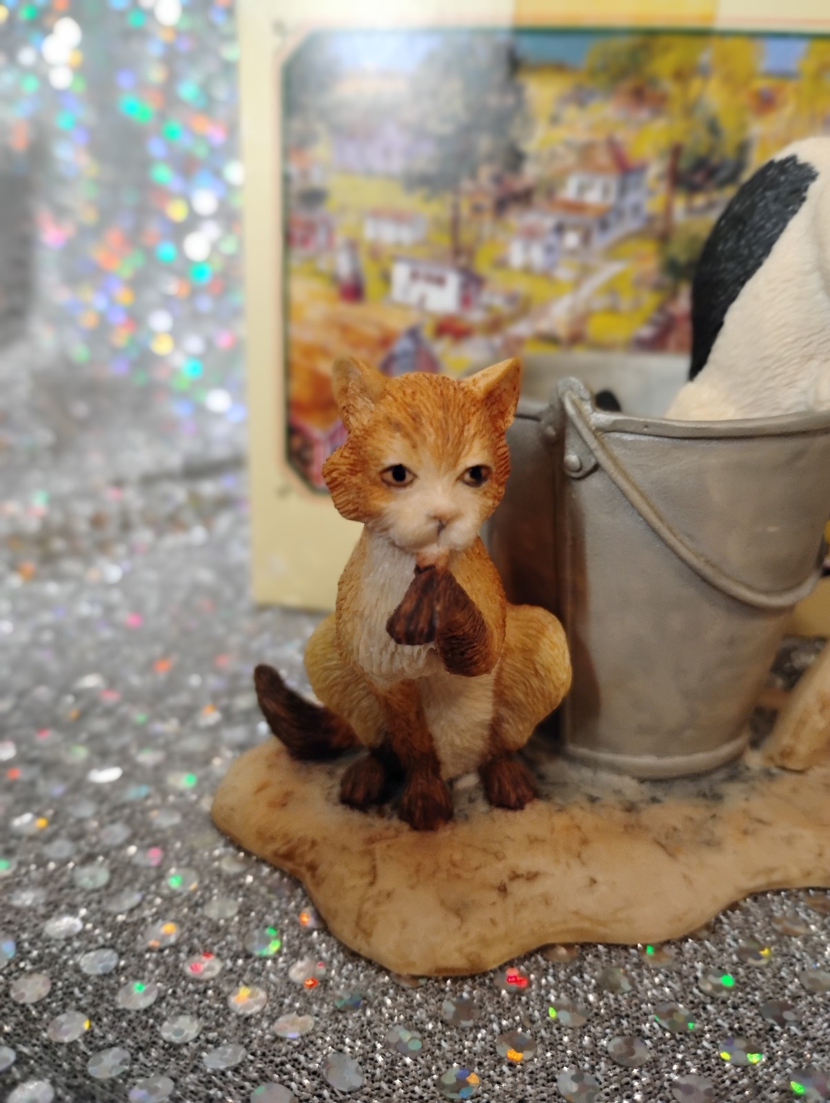 Lowell Davis BARN CATS Drinking Milk From Bucket VTG 1984 Schmid Figurine