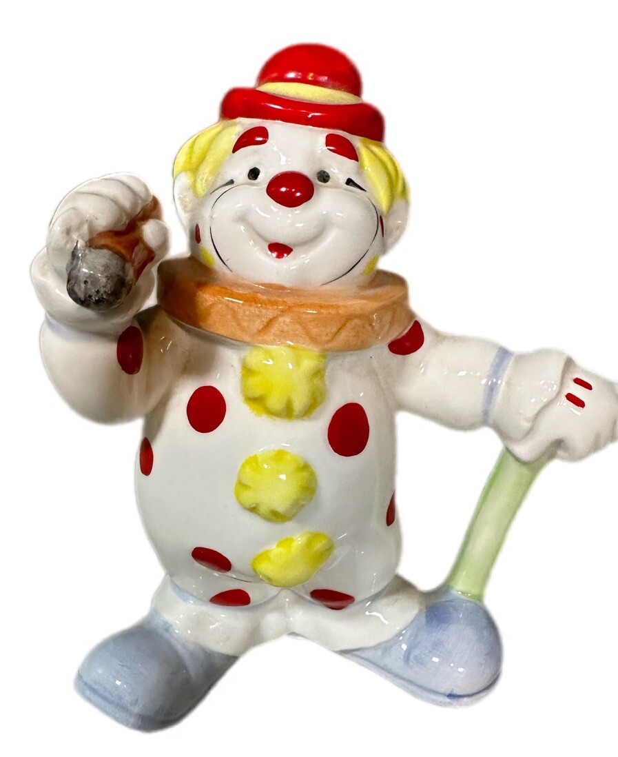 Happy Circus Clown With Cane and Cigar Red Bolero Hat Porcelain 4.75 Inches