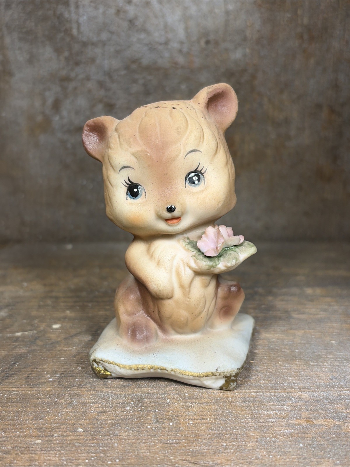 Vintage Anthropomorphic Bear with Flowers On Pillow Porcelain Figurine HBB