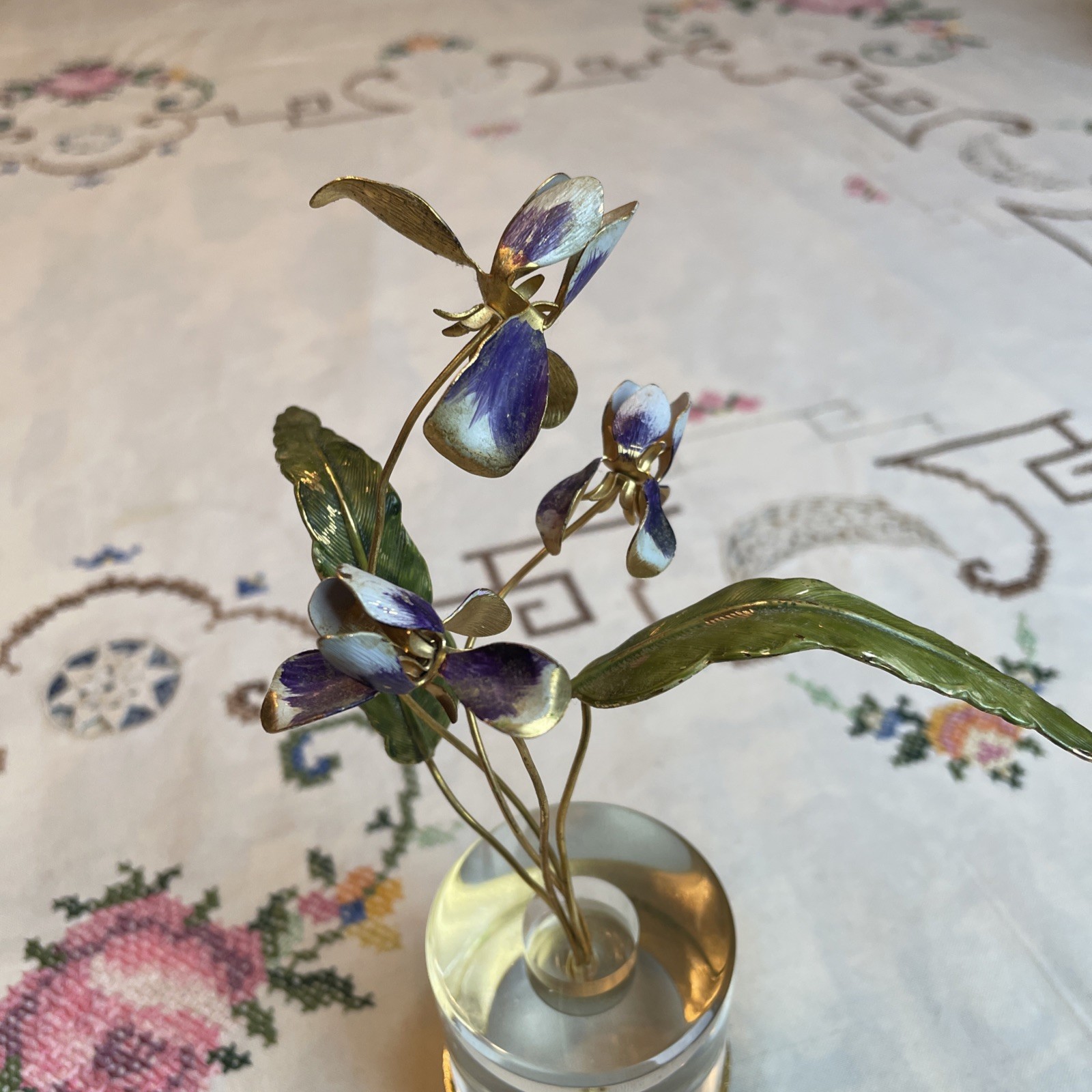 VTG Enameled Flowers w/Lucite Base Gorham Jane Hutcheson Fleurs Des Siecles