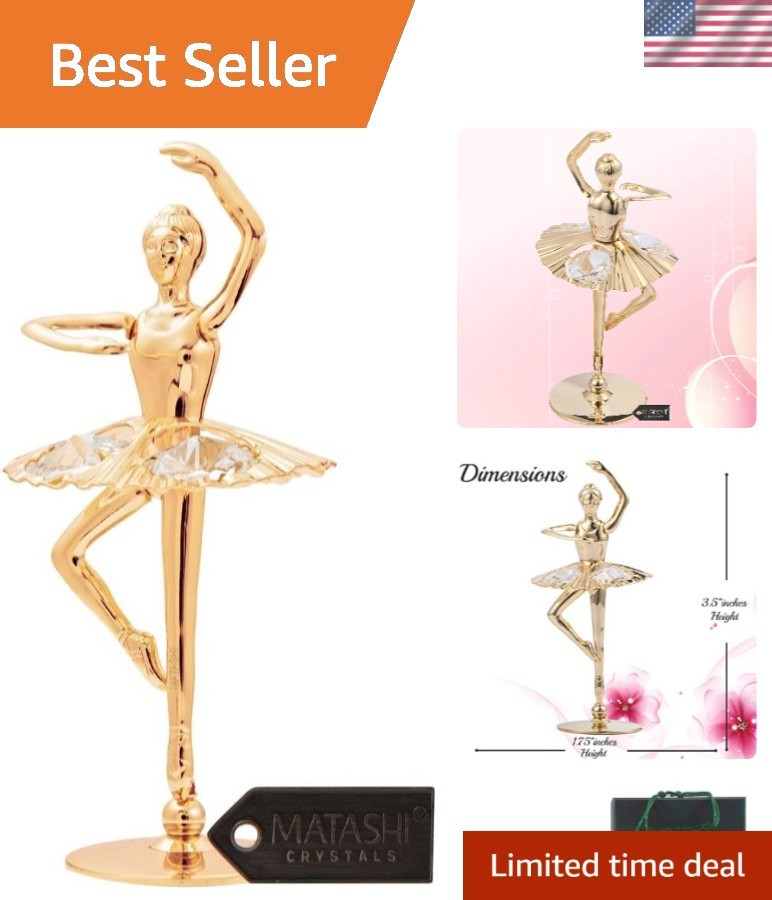 Elegant Angel Figurine – 24K Gold Plated with Crystal Accents for Luxury Decor