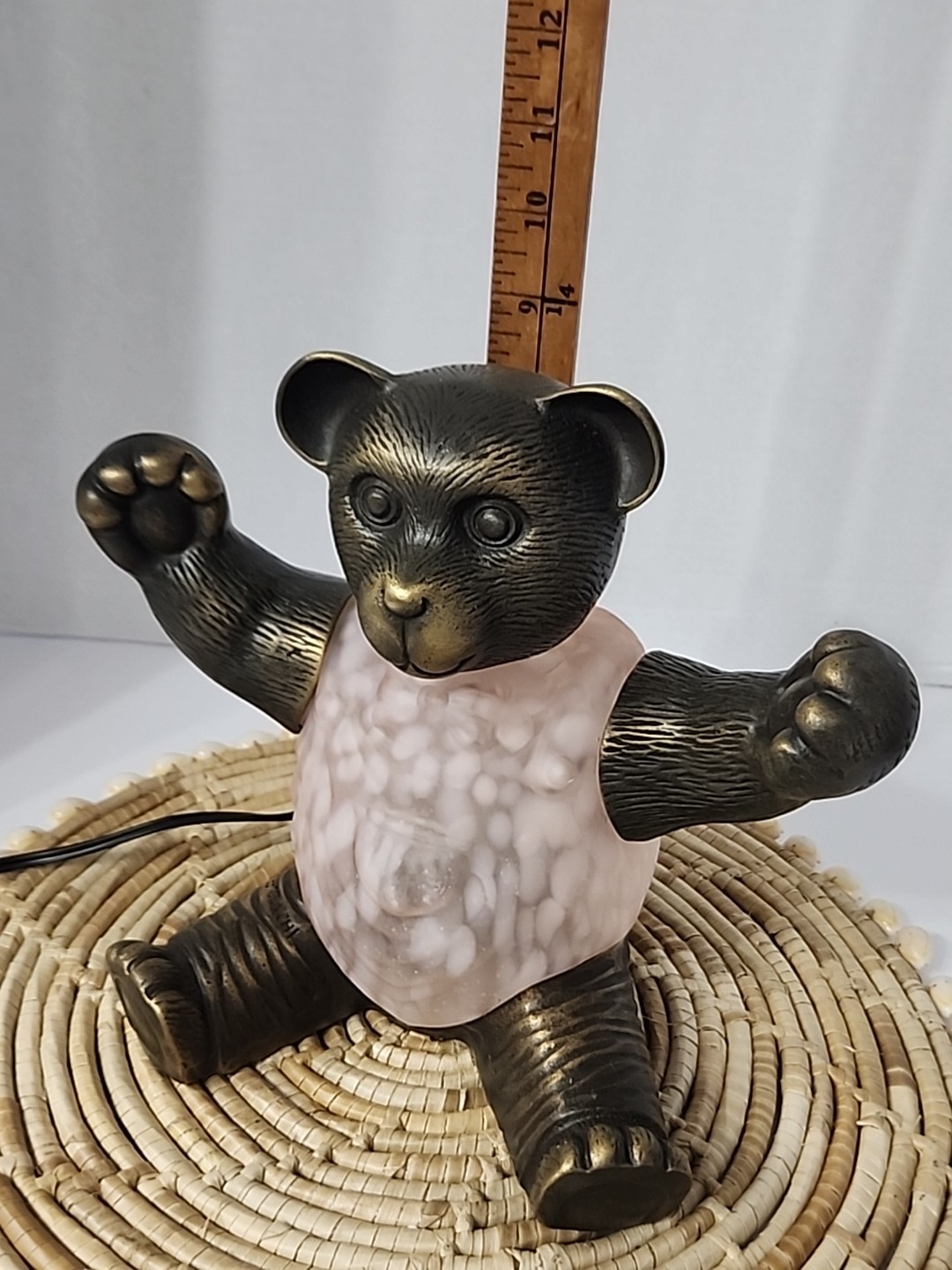 Vtg Tin Chi Rare Solid BRASS & Glass Large Teddy Bear Lamp / Night Light NEW