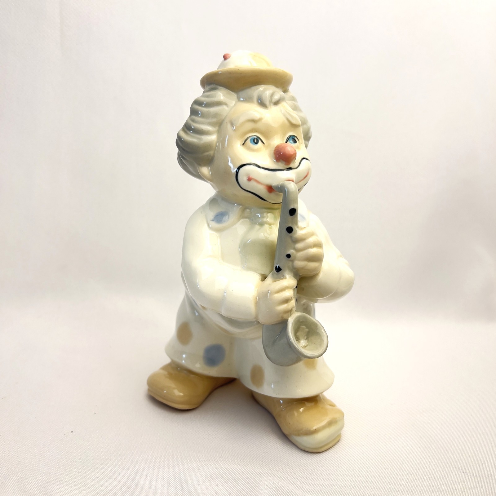 SANBO Vintage Porcelain Clown Figurine 1970-1980s Musician Valencia Spain 8″