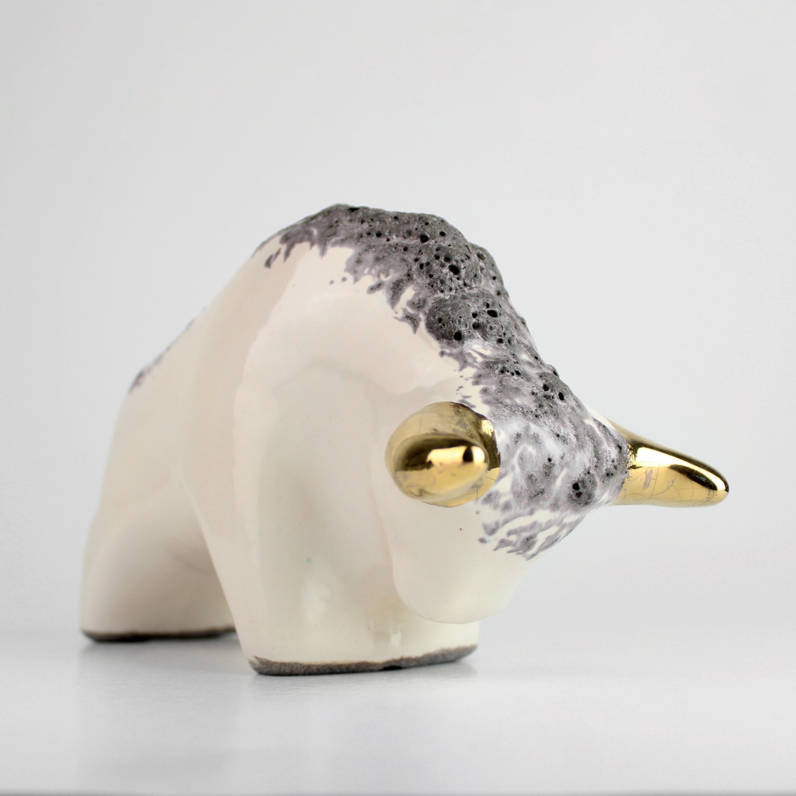 Vintage Ceramic bull buffalo fat lava gold horns Otto Keramik West Germany MCM