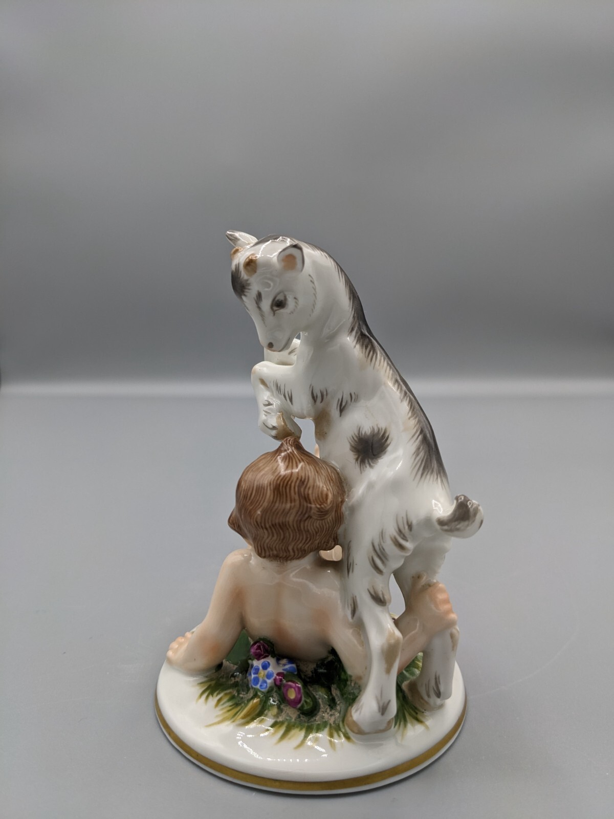 Vintage Augarten Austria Wien Vienna Porcelain Boy Cherub and Goat Figurine 4″