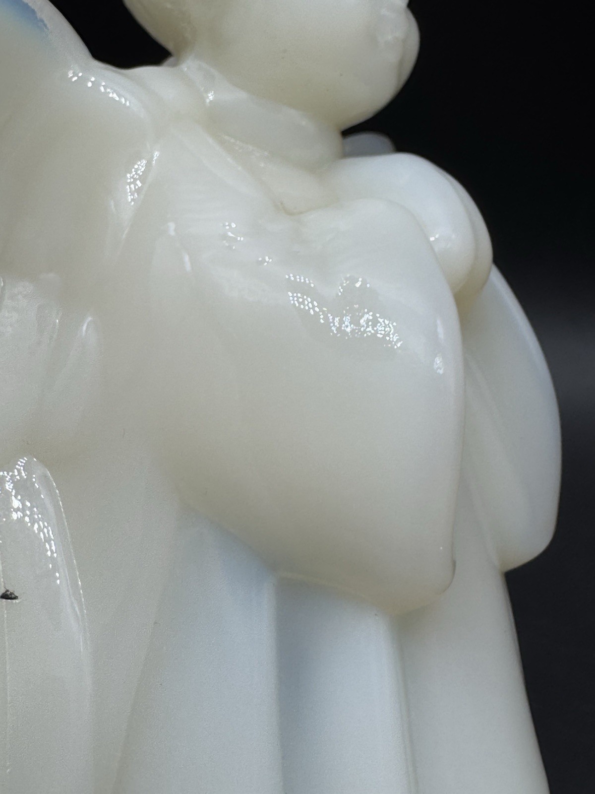Fenton Glass Glossy White Opalescent Boy Praying Angel 6″ Figurine No Chips Etc