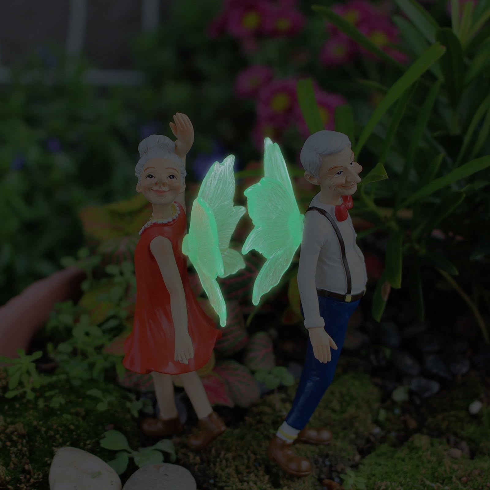VIVIANYO HD 2PCS Fairy Garden Stakes Elegant the Old Couple Fariy Boy and Gir…