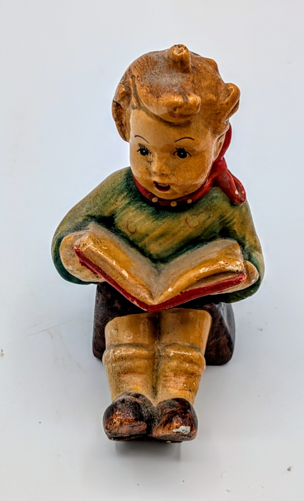 Vintage Chalkware Boy Reading Book Figurine 5″ Hand Painted 1940s Style