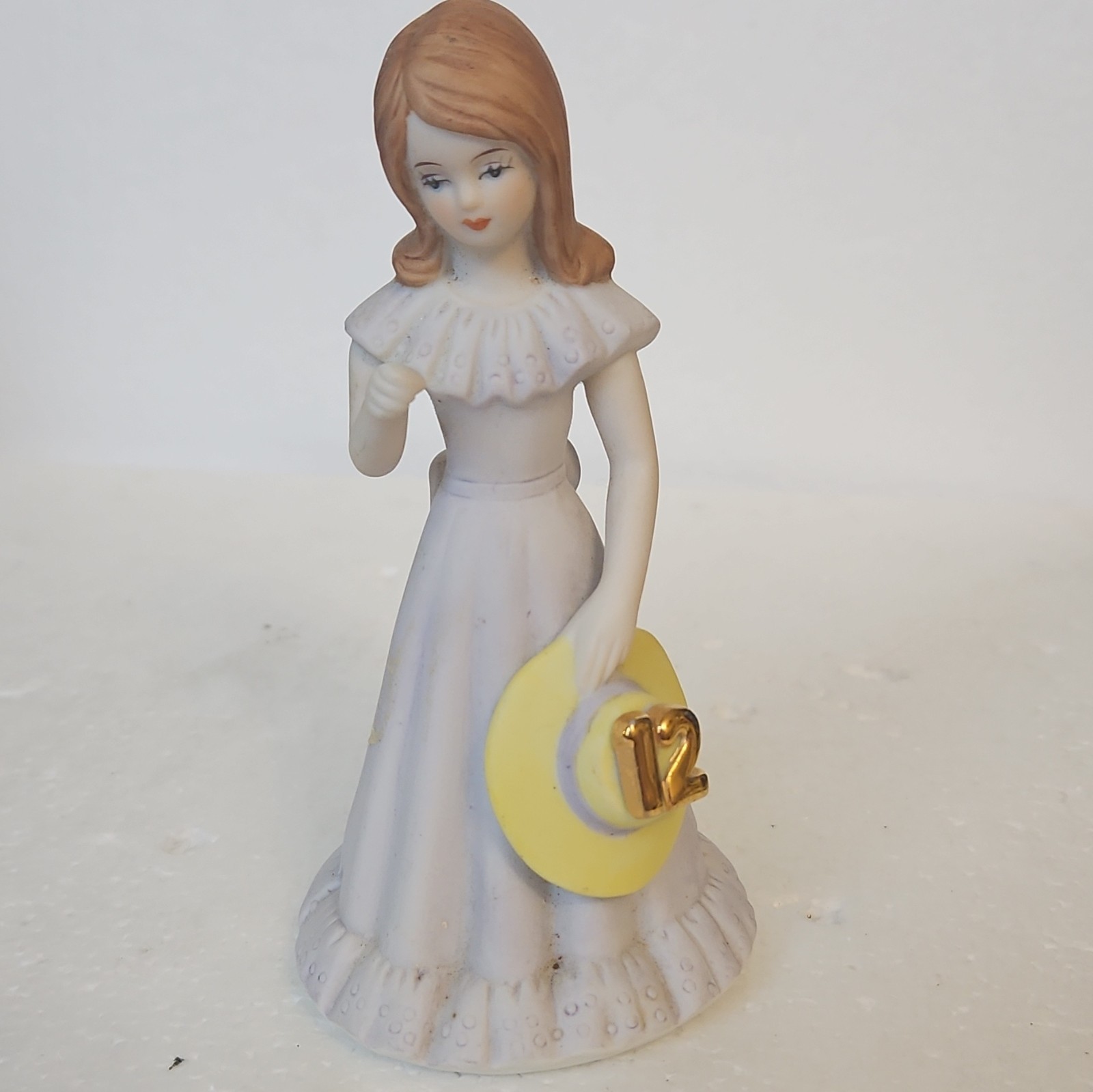 Enesco Growing Up Girls Birthday Girl Age 12 Ceramic Figurine White/Yellow 1982