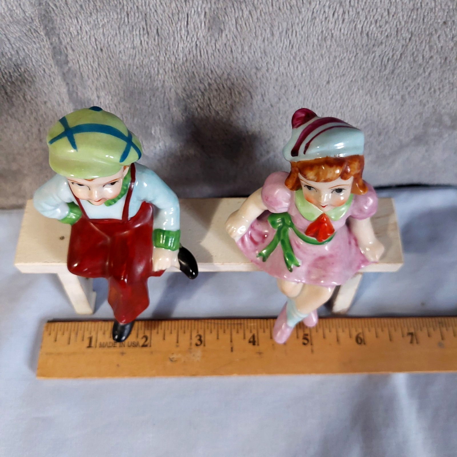 VTG 1950s Girl & Boy sitting on Wood Bench Occupied Japan Porcelain hand painted