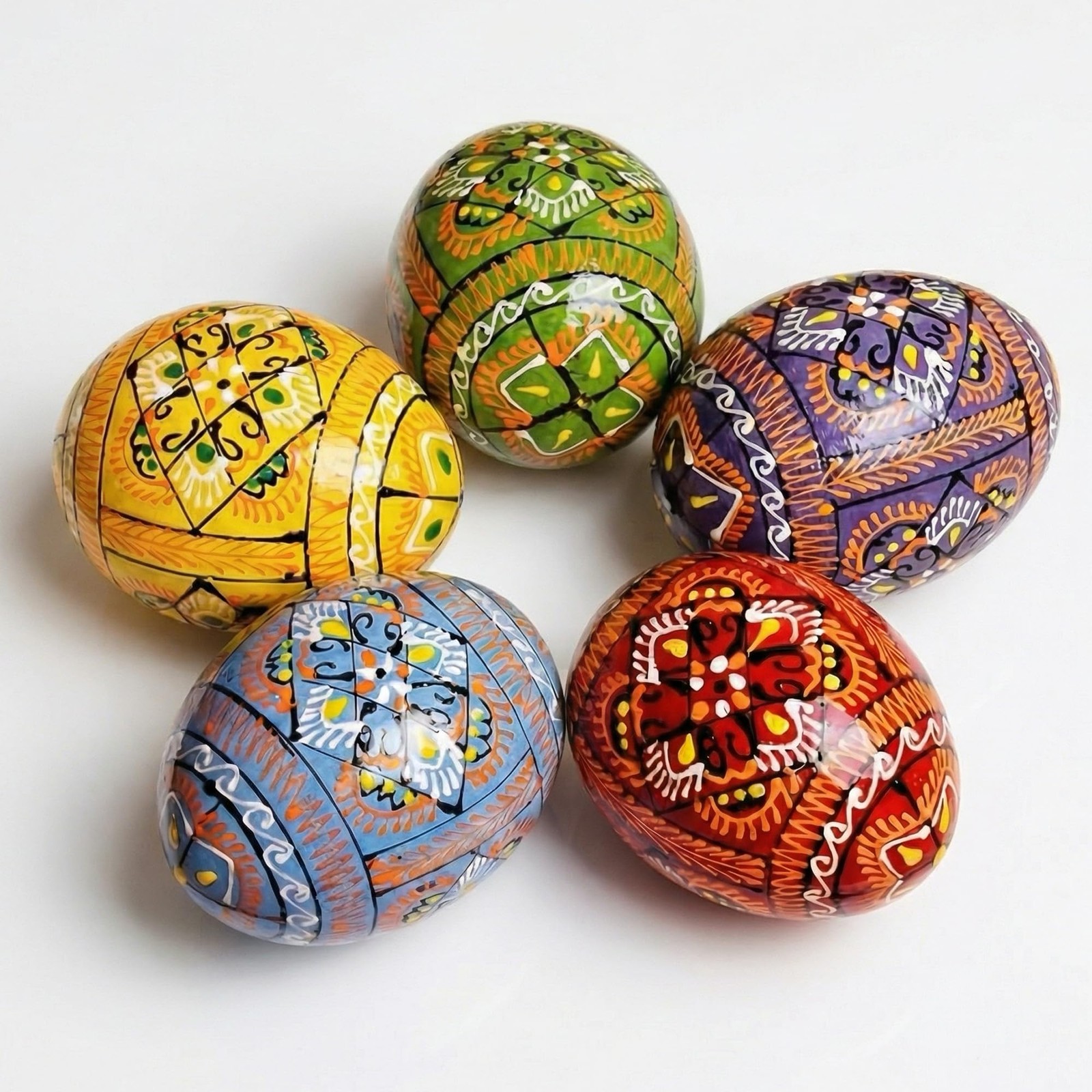 5 PCS Easter Eggs Decor 2,5 Pysanky Hand Painted Wooden Ukrainian Pisanki