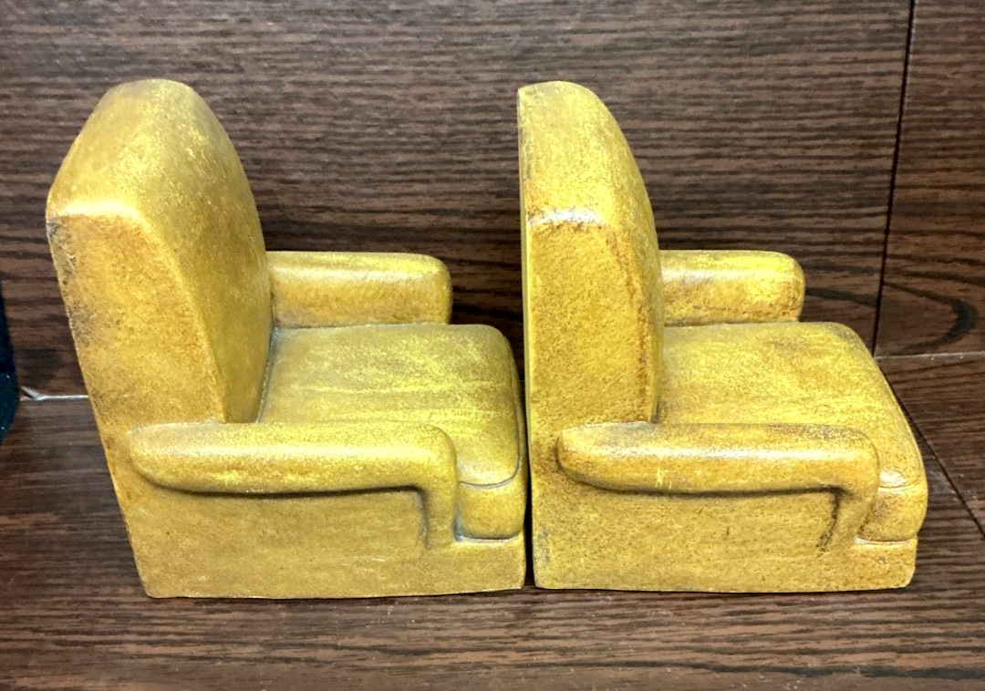 2 – VINTAGE HANDMADE FOLK ART 6″ Wooden Carved Brown Arm Easy Chair Sculpture
