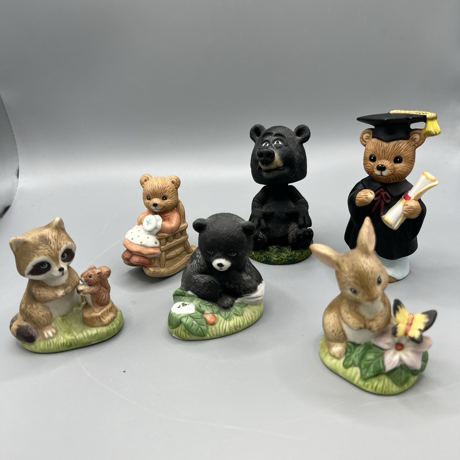 Set Of 4 Homco Woodland Friends Raccoon Bunny Blackbear Figures + 2 Others