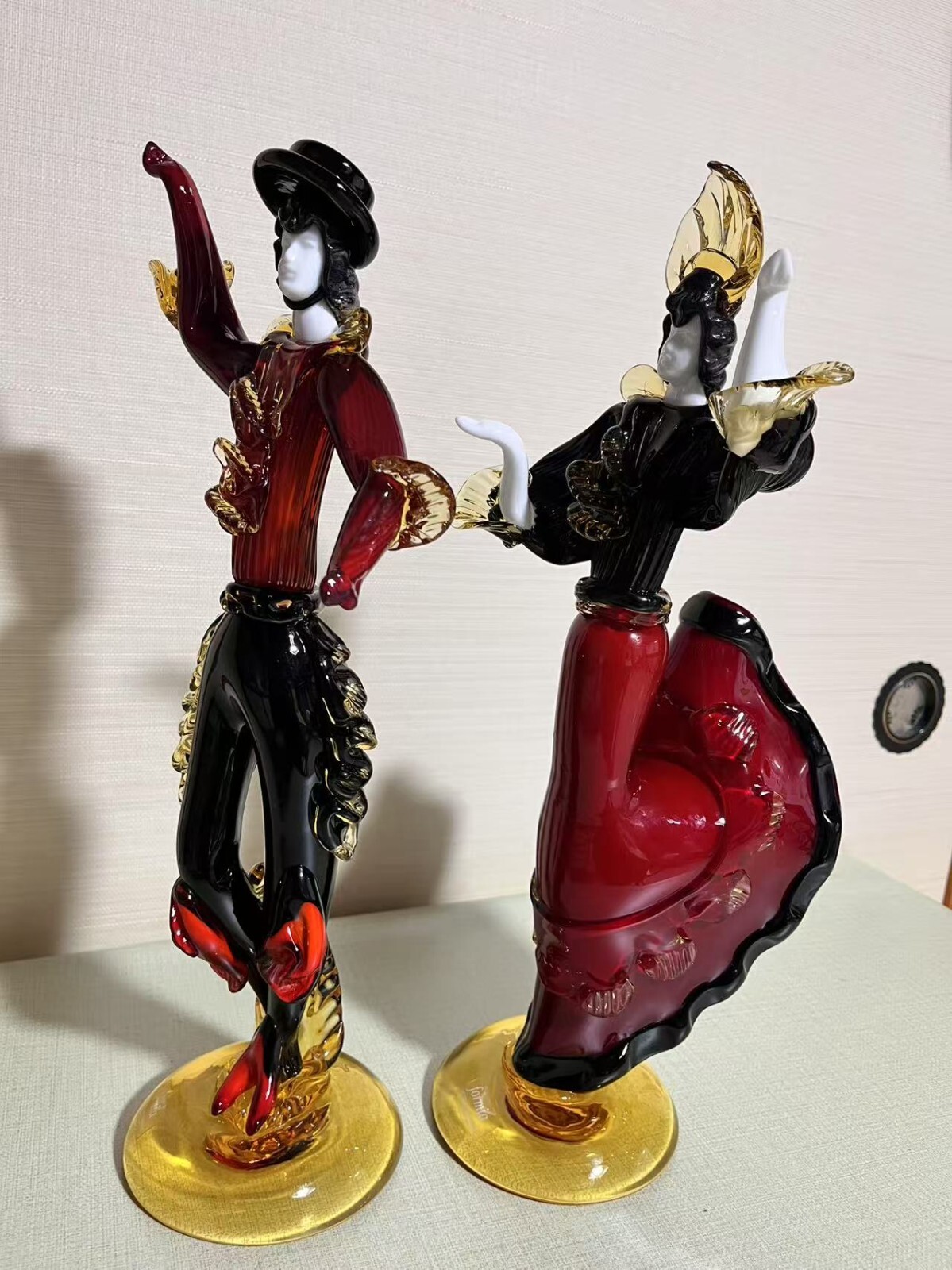 Murano Formia Glass Figurines Dancing Couple 15in tall Large