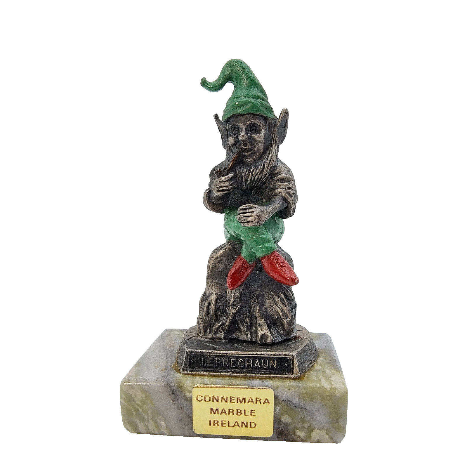 Vtg Irish Leprechaun Figurine Real Connemara Marble Base Pewter Metal Ireland