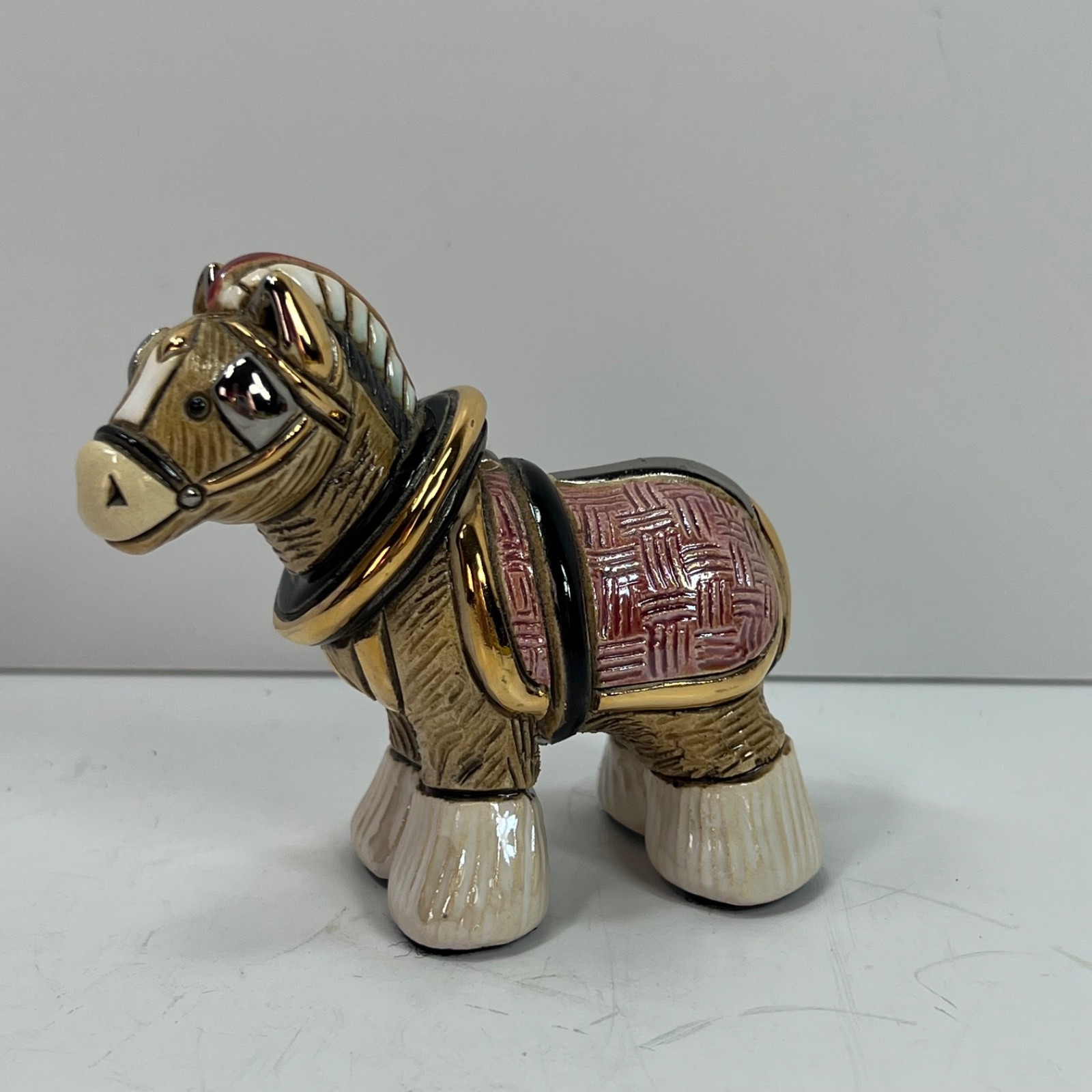De Rosa Rinconada Horse Figurine Brown Excellent Gold Accented Clydesdale Pony