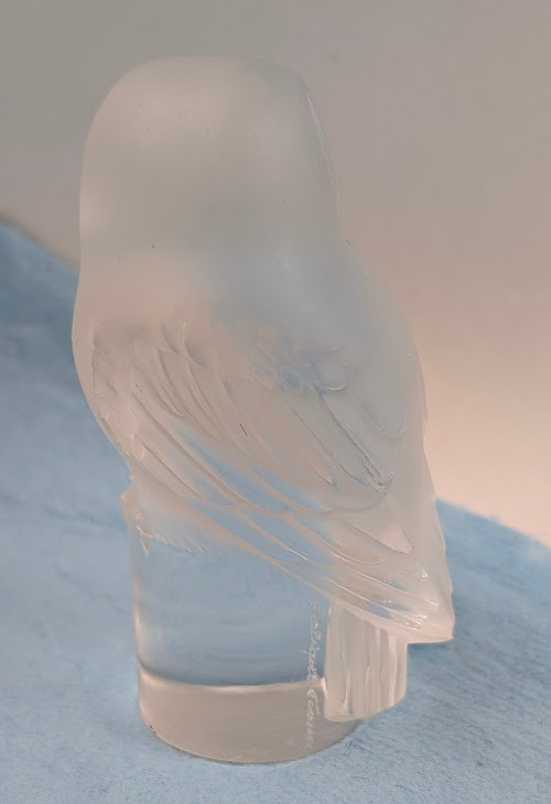 Signed Lalique France Chouette Owl Frosted Glass Paperweight Figurine MINT