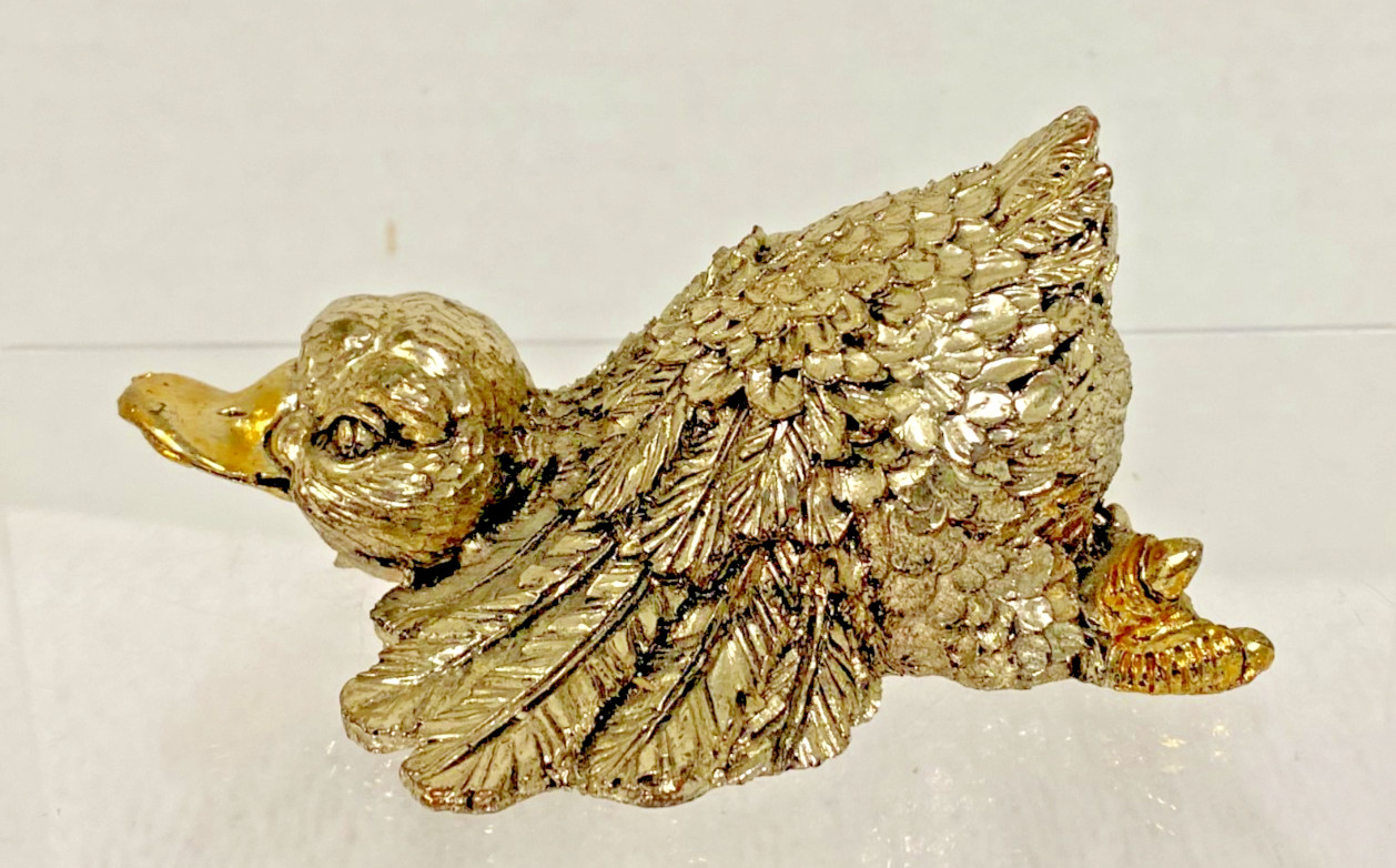 Vintage R Argento Italy Gold Silver Laying Down Duck Figurine Original Tag