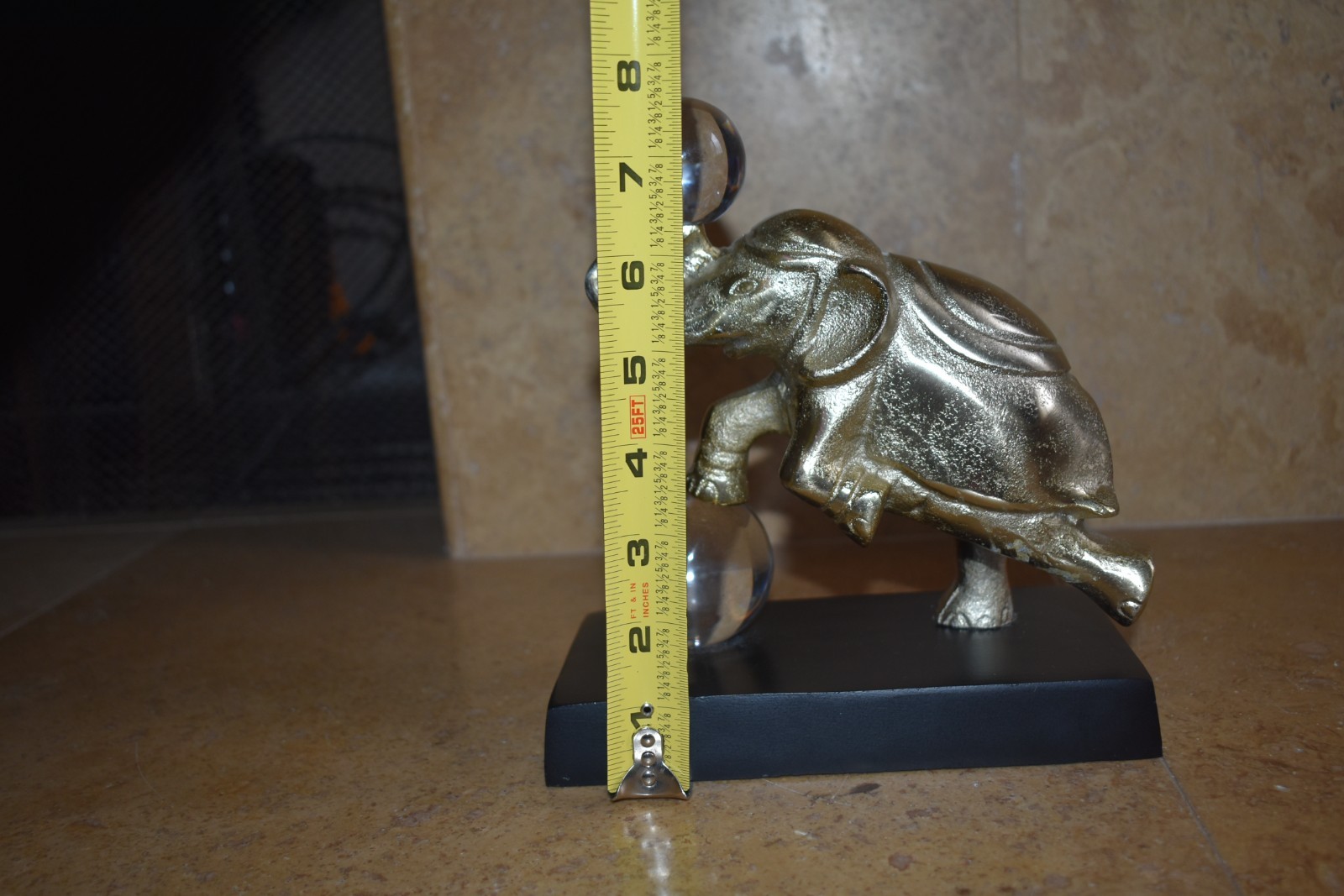 VTG trunk up Gold Plated Brass Elephant With Crystal acrylic Ball Figure Statue