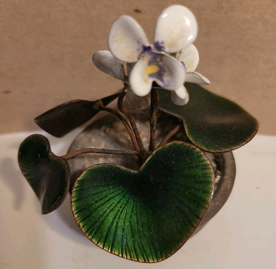 Vintage Bovano Cheshire White Orchard Metal Enamel Flowers Sculpture