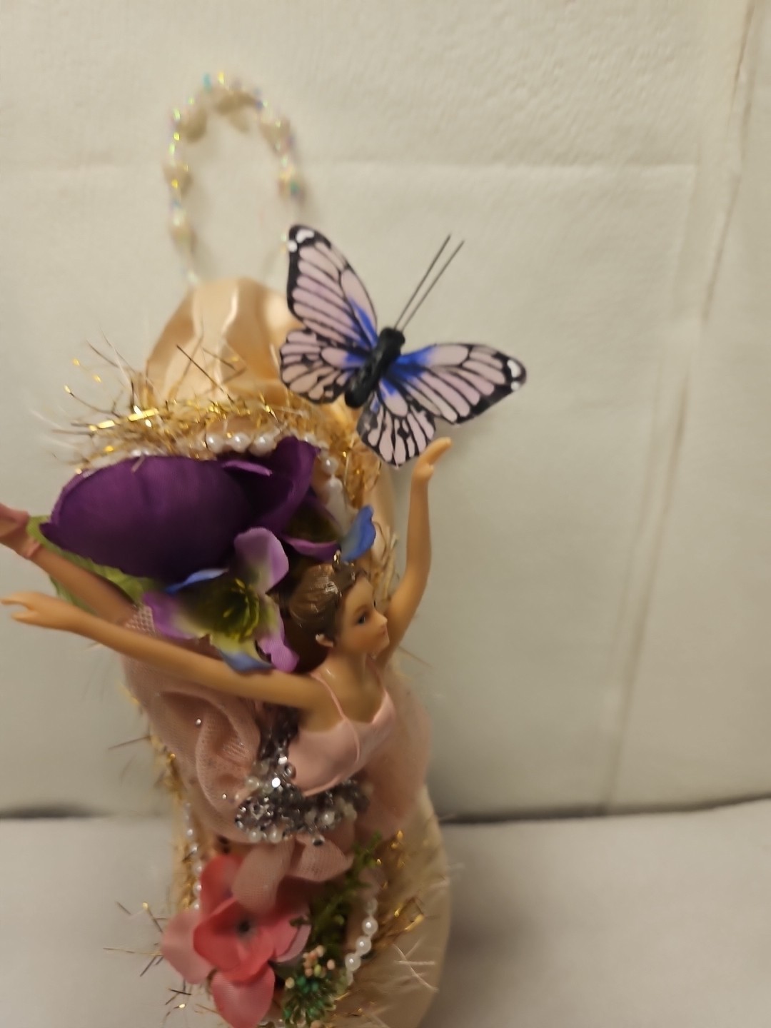 Decorative Point Shoe Ballerina Ornament With Butterfly Vintage