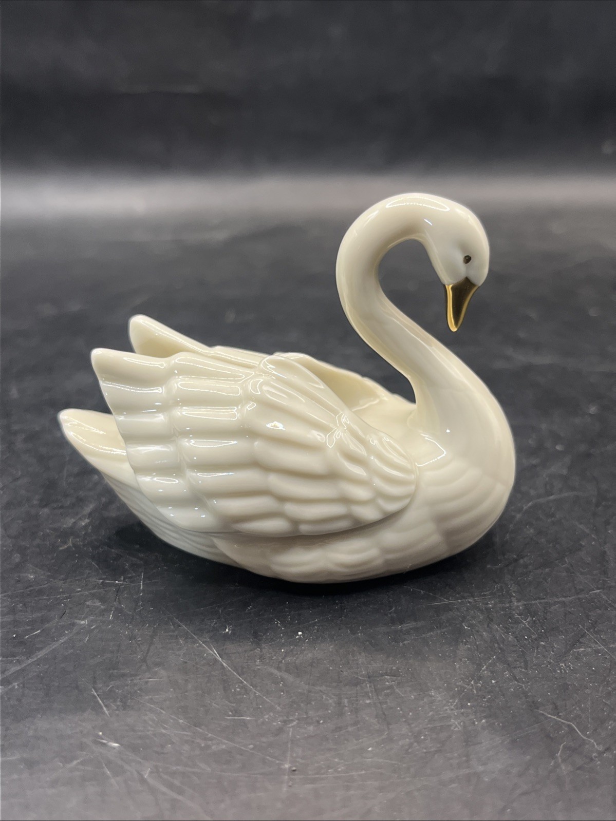 Vintage LENOX Porcelain 3” SWAN 24K Gold Accents CAKE TOPPER CARD P/ FIGURINE