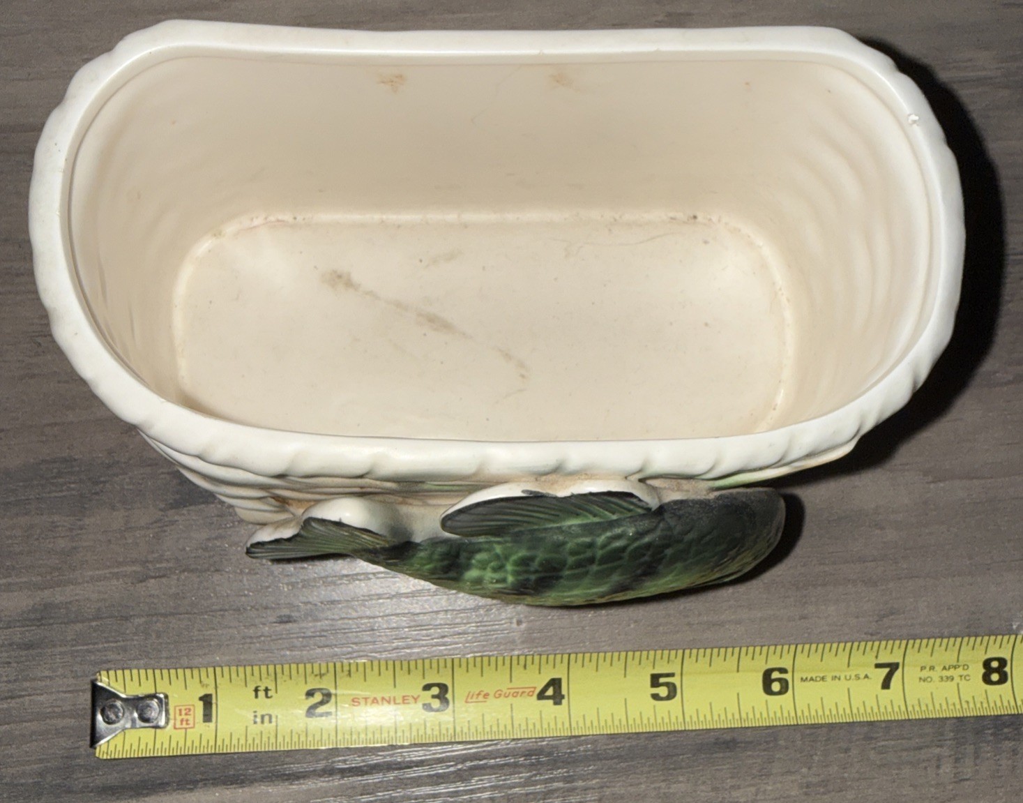 Vintage NAPCO Porcelain Fishing Rod Reel Fish Woven Look Ceramic Planter