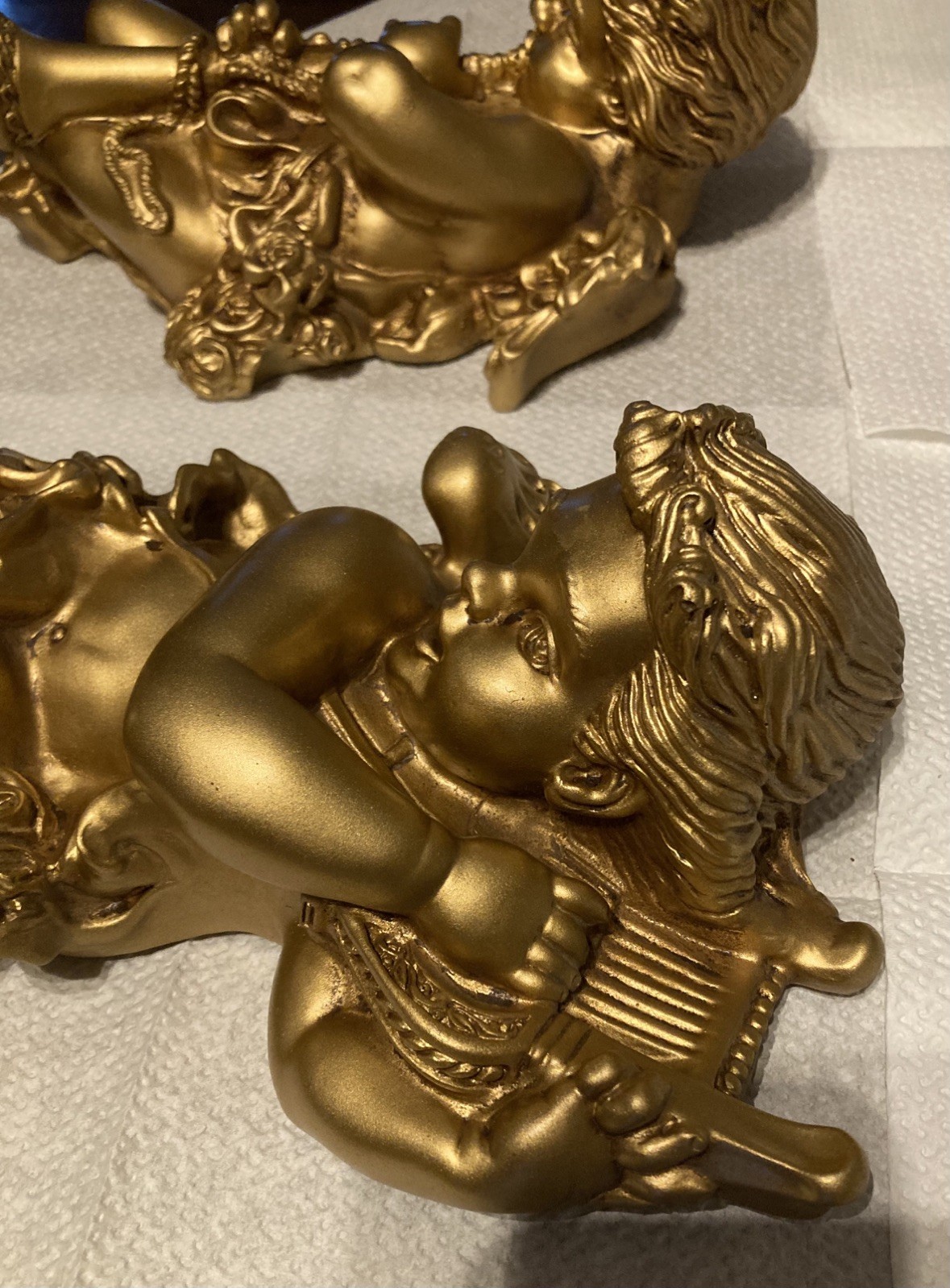 Universal Statuary 1965 Musical Gold Cherub Resin Wall Hanging Decor Set of 2