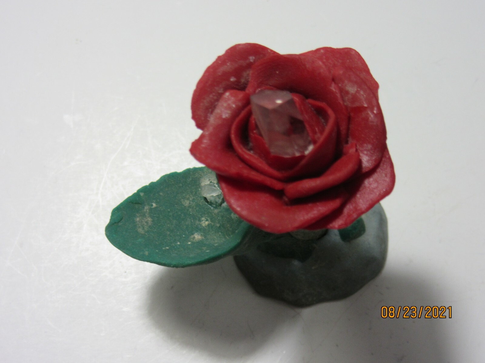 Hand Crafted Rose Crystal Point & Dew Drop Petal Knick Knack Decor Collectible