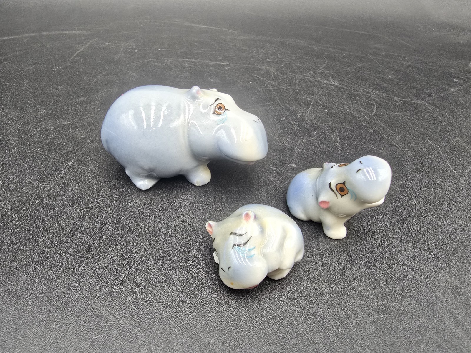 3PC Wade Whimsies Hippo Family Porcelain Figurine Happy Families 1978