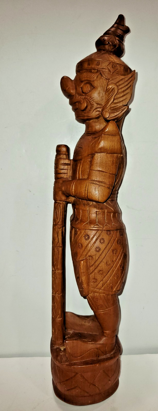 Vtg Lg 20″ Yaksha Thai Temple Guard Statue Hand-Carved Teak Wood Guardian Deity