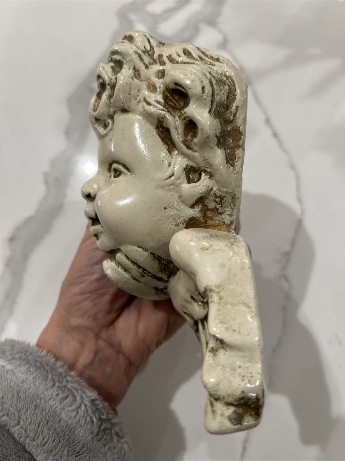 Vtg Angel Cherub Head W/ Wings Plaster Chalkware Wall Hanging Plaque Baroque