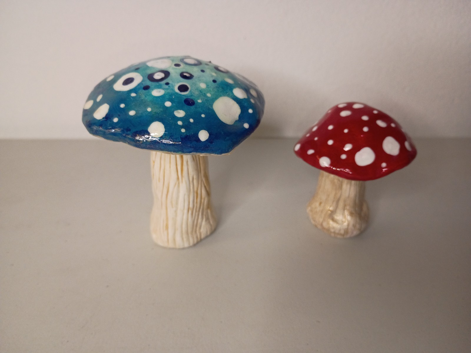 Mushroom Sculpture Art Clay Set Of 2 Blue Evil Eye And Red