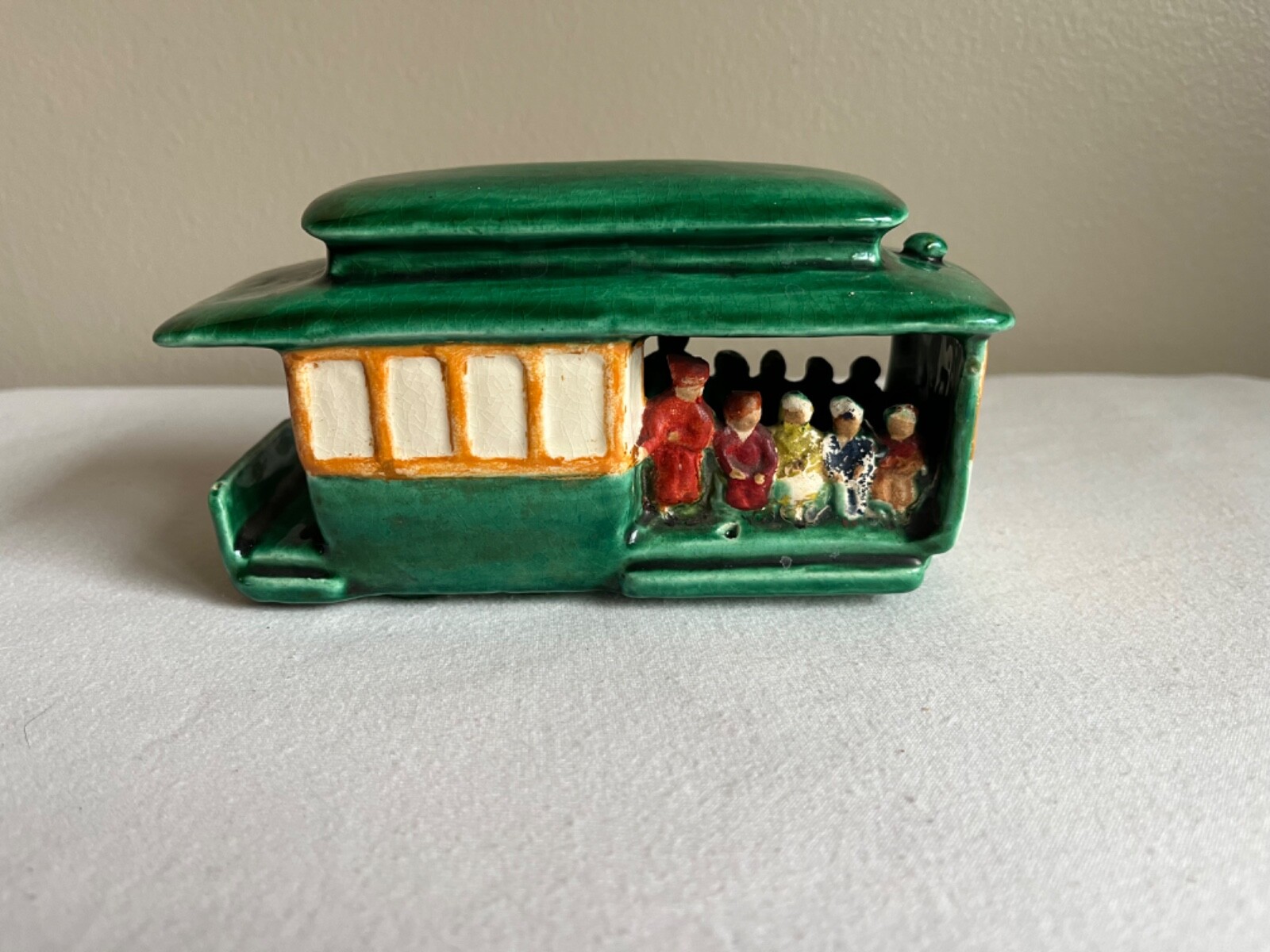 RARE 1940’s Rosamond Brook Signed Ceramic Street Cable Trolly Car with People