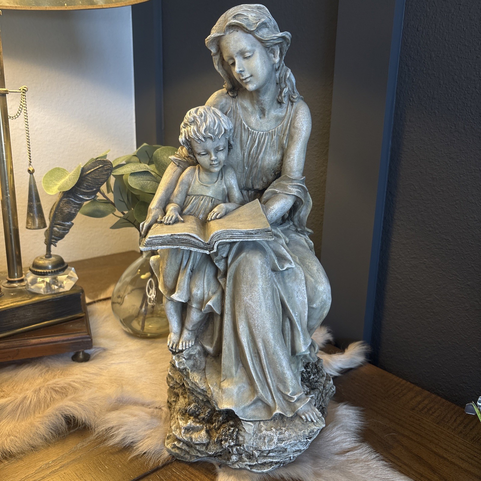 Mother Reading To Child Sculpture Figurine Mother Daughter Teacher 18 inch