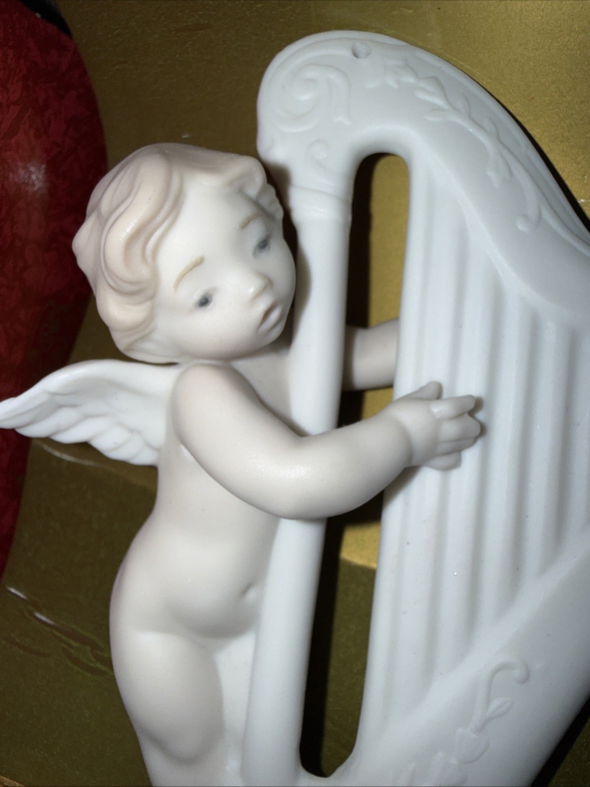 Vintage Lladro Angel Figurine Cherub Harp Christmas Ornament Porcelain 2002