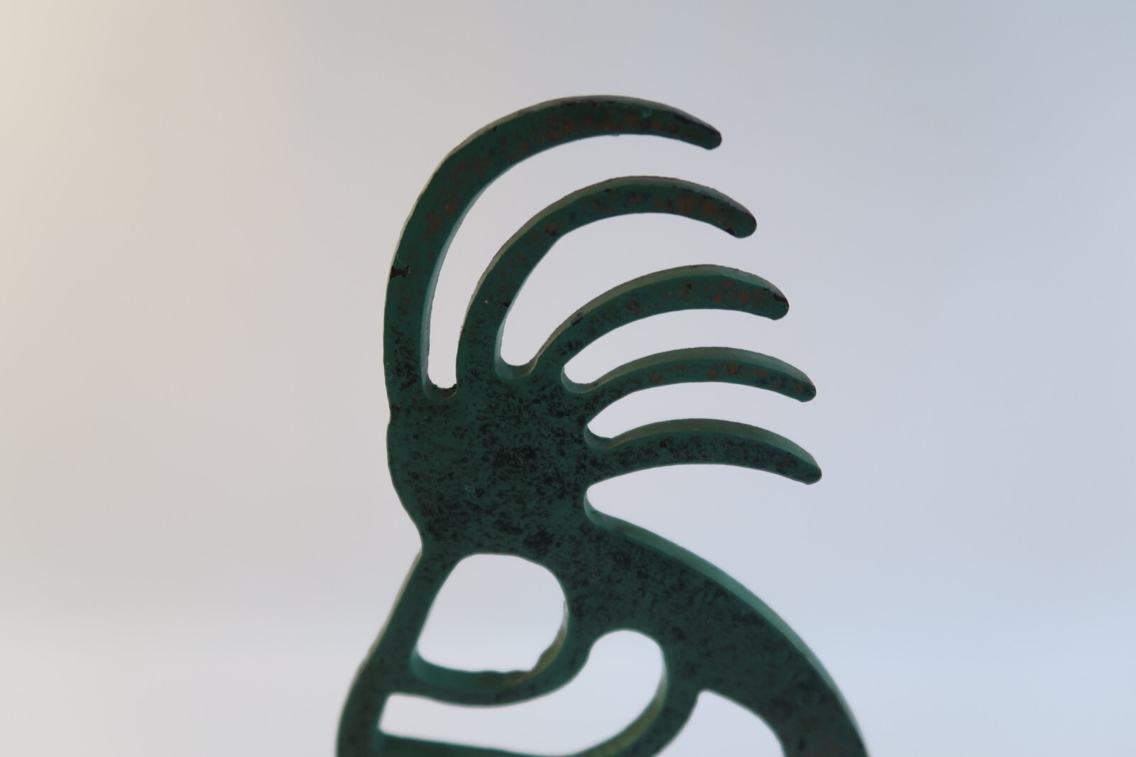 Large 12″ Statue Figurine Green Colored Metal Material African Man Playing Horn
